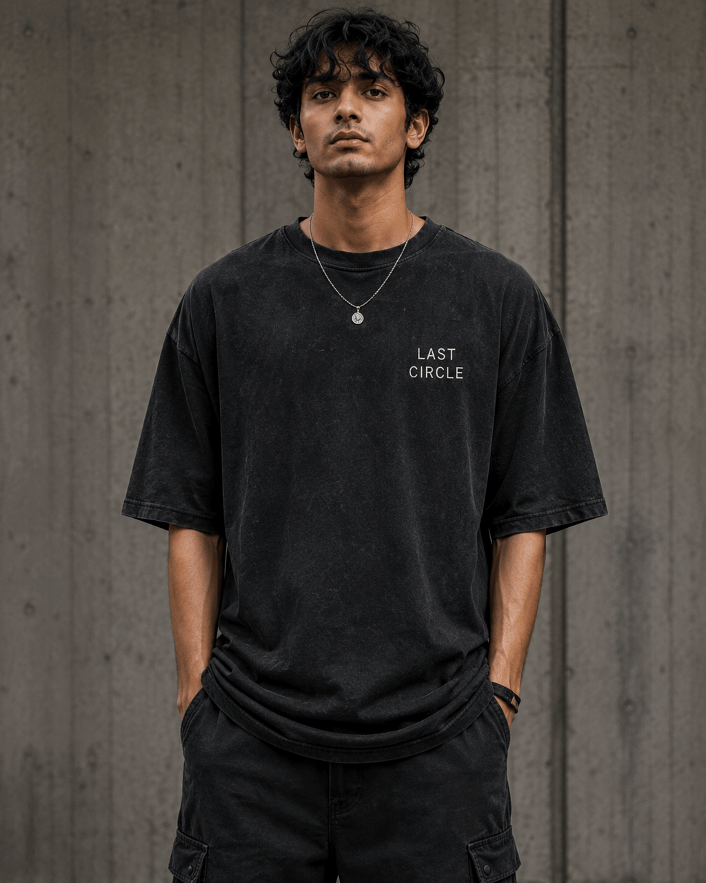 Last Circle Drop-Shoulder Graphic T-Shirt – Washed Black