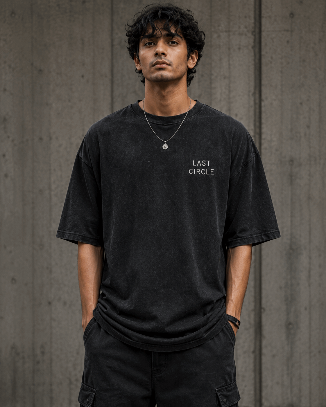 Last Circle Drop-Shoulder Graphic T-Shirt – Washed Black