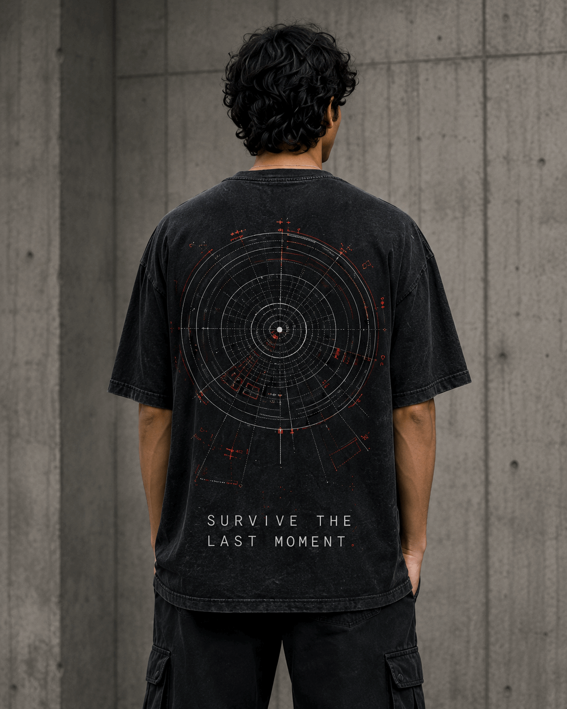 Last Circle Drop-Shoulder Graphic T-Shirt – Washed Black