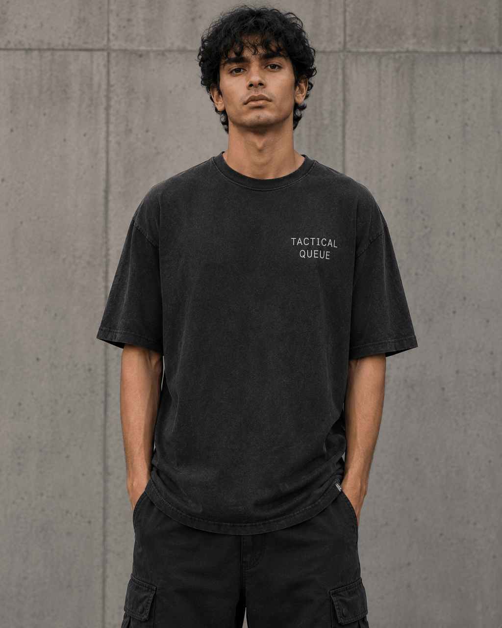 Tactical Queue Drop-Shoulder Graphic T-Shirt – Washed Charcoal