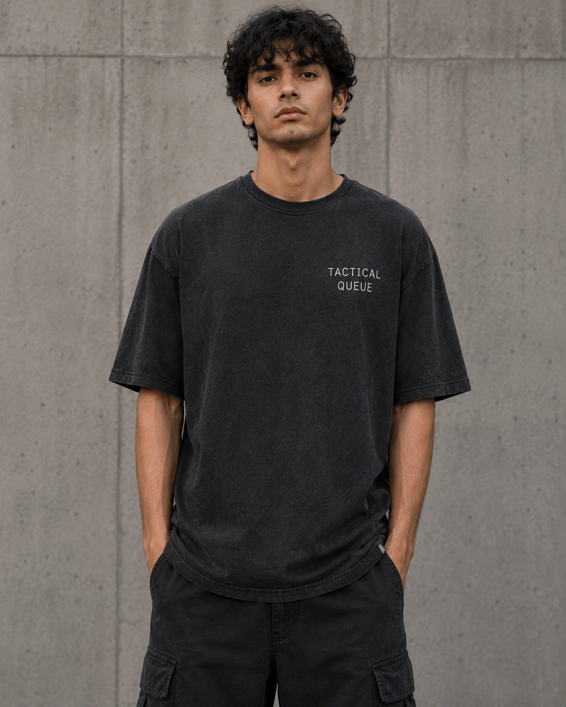 Tactical Queue Drop-Shoulder Graphic T-Shirt – Washed Charcoal