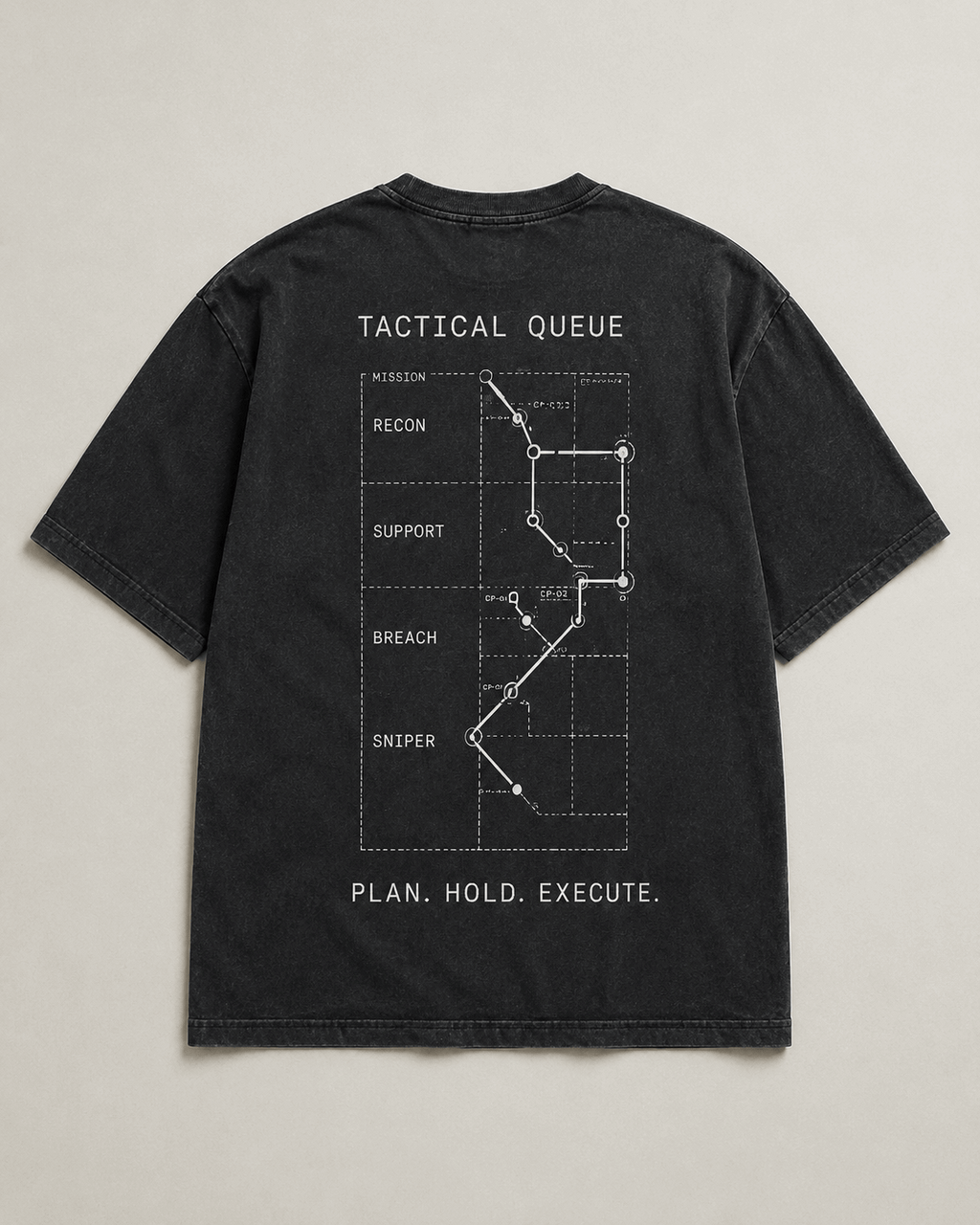 Tactical Queue Drop-Shoulder Graphic T-Shirt – Washed Charcoal