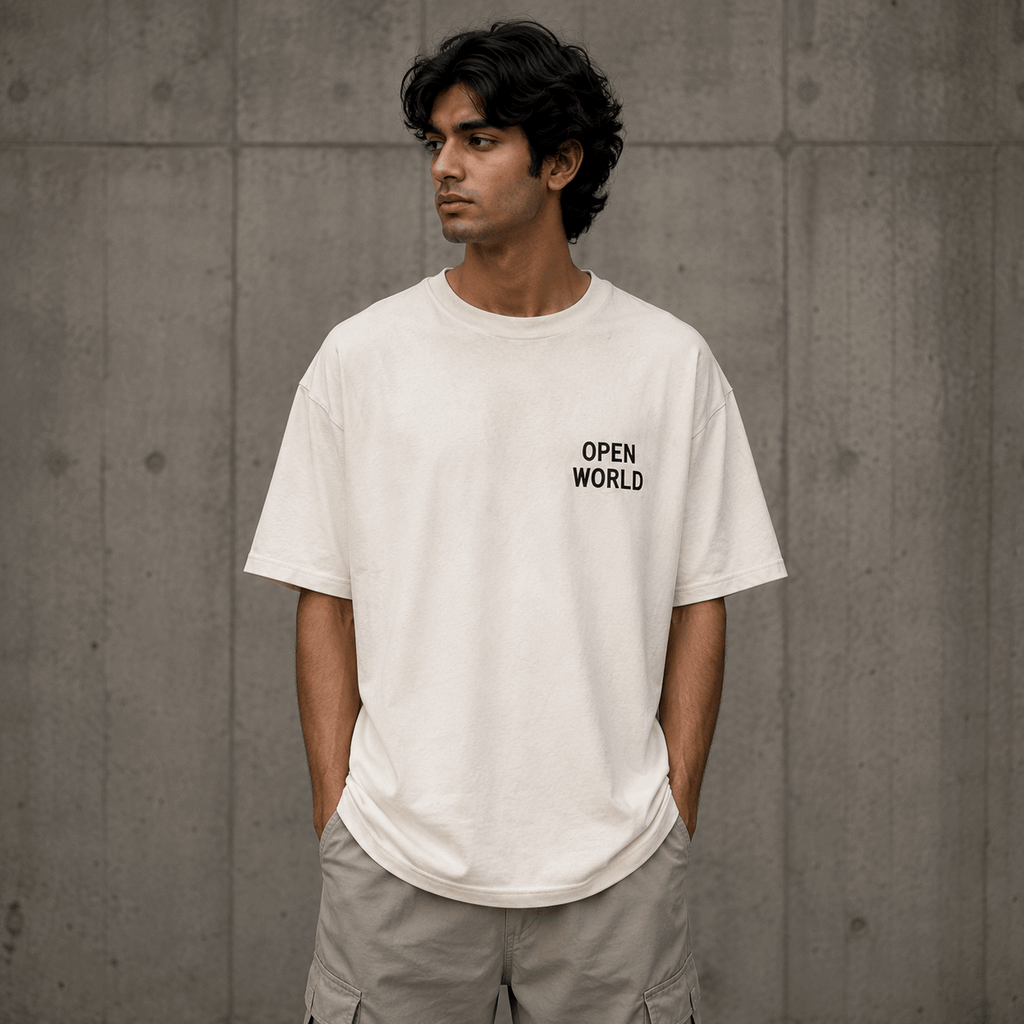 Open World Drop-Shoulder Graphic T-Shirt – Off-White