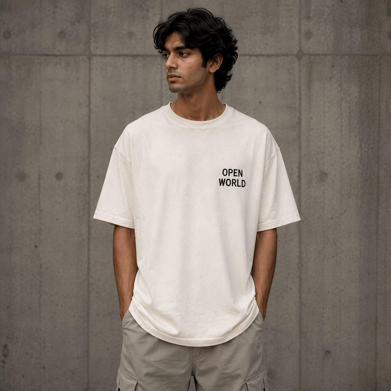 Open World Drop-Shoulder Graphic T-Shirt – Off-White
