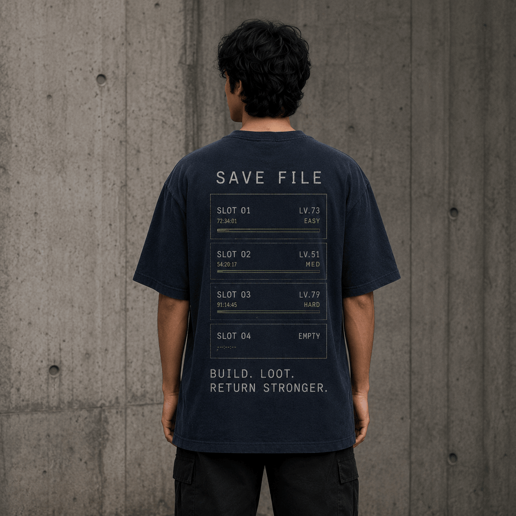 Save File Drop-Shoulder Graphic T-Shirt – Washed Navy