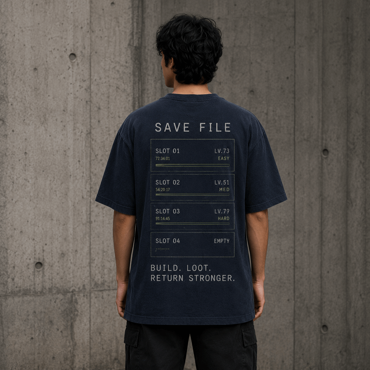 Save File Drop-Shoulder Graphic T-Shirt – Washed Navy
