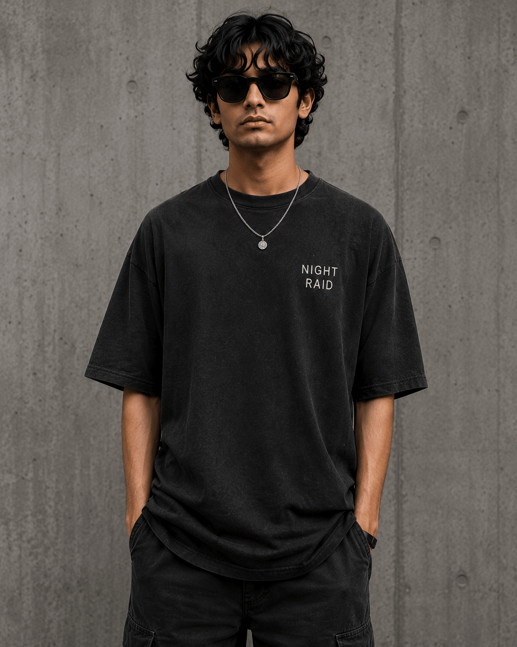 Night Raid Drop-Shoulder Graphic T-Shirt – Washed Black