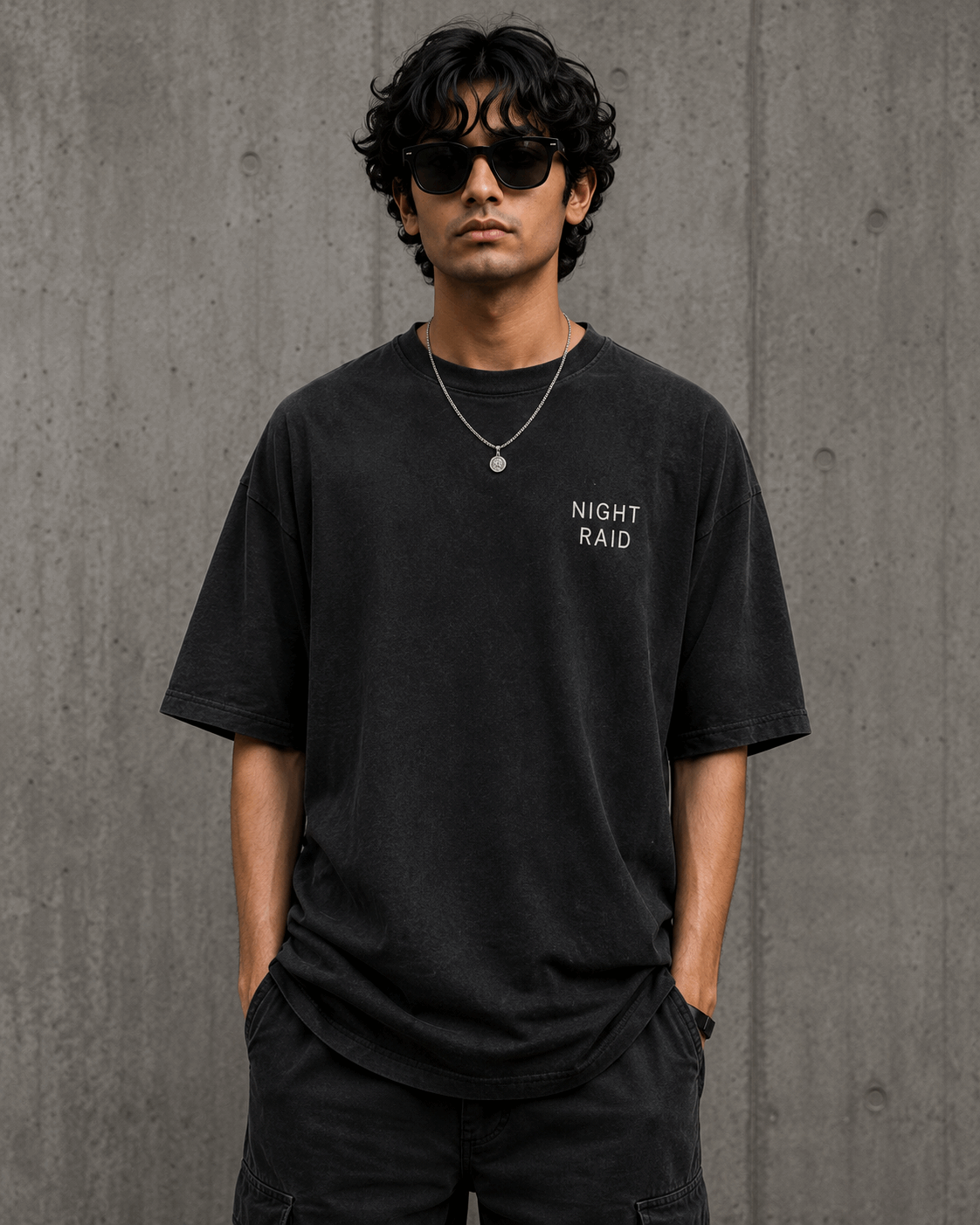 Night Raid Drop-Shoulder Graphic T-Shirt – Washed Black