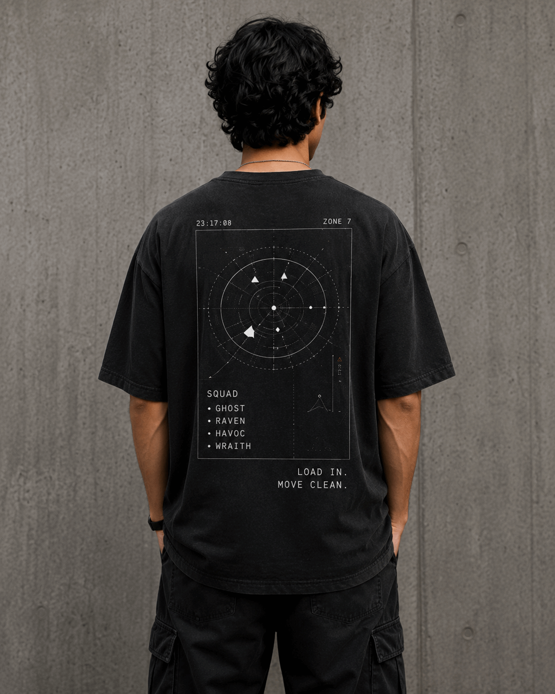 Night Raid Drop-Shoulder Graphic T-Shirt – Washed Black