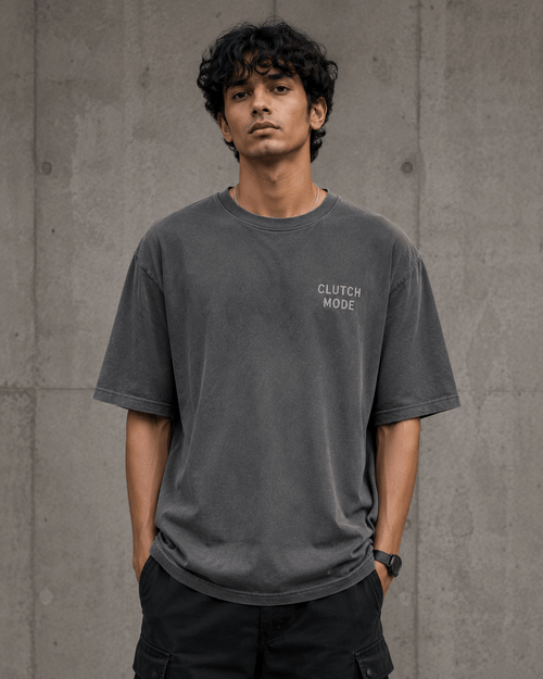 Clutch Mode Drop-Shoulder Graphic T-Shirt – Washed Charcoal