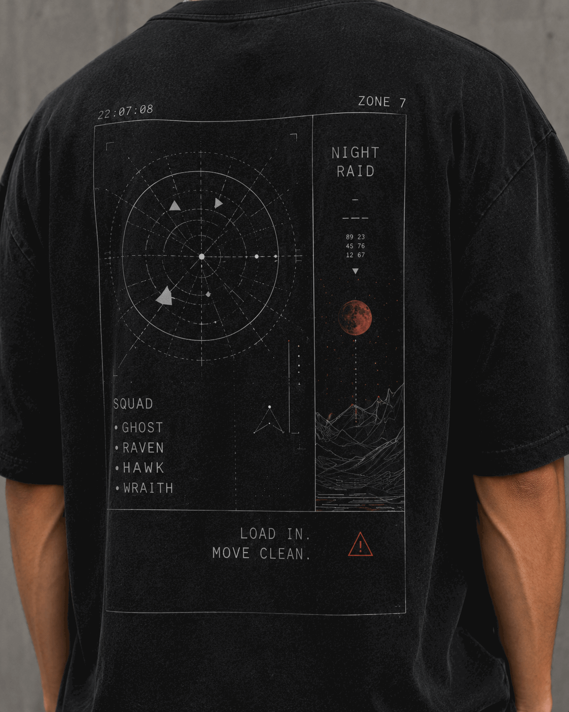 Night Raid Drop-Shoulder Graphic T-Shirt – Washed Black