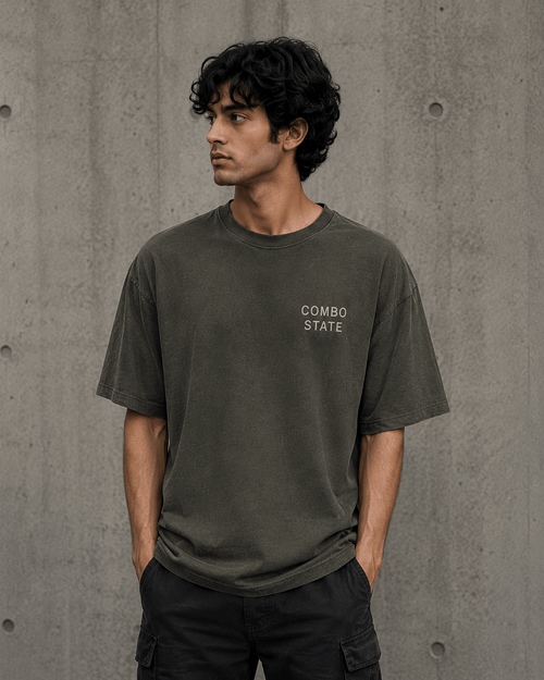 Combo State Drop-Shoulder Graphic T-Shirt – Washed Olive