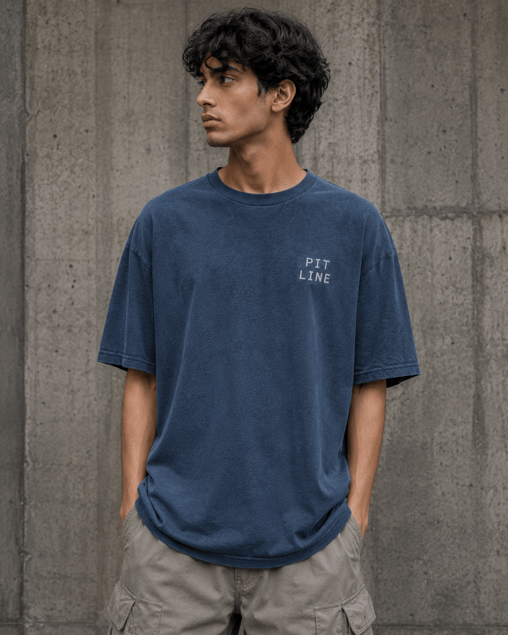 Pit Line Drop-Shoulder Graphic T-Shirt – Washed Blue