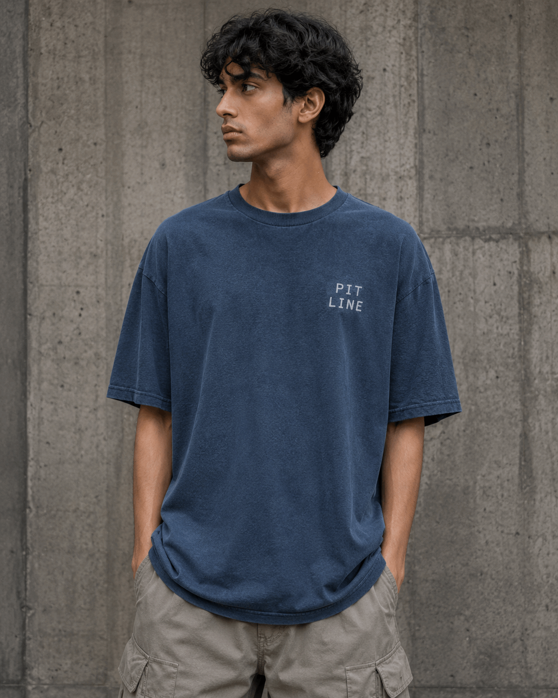 Pit Line Drop-Shoulder Graphic T-Shirt – Washed Blue