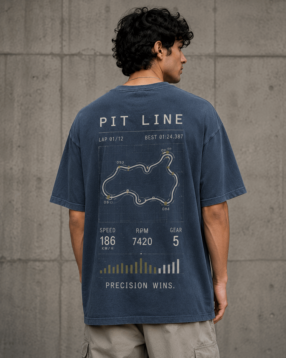 Pit Line Drop-Shoulder Graphic T-Shirt – Washed Blue