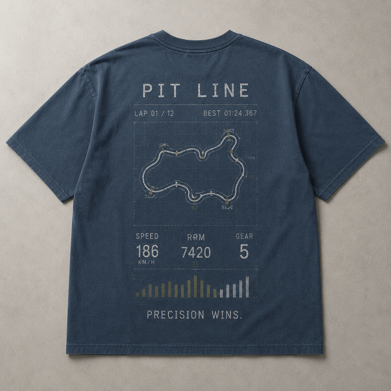 Pit Line Drop-Shoulder Graphic T-Shirt – Washed Blue