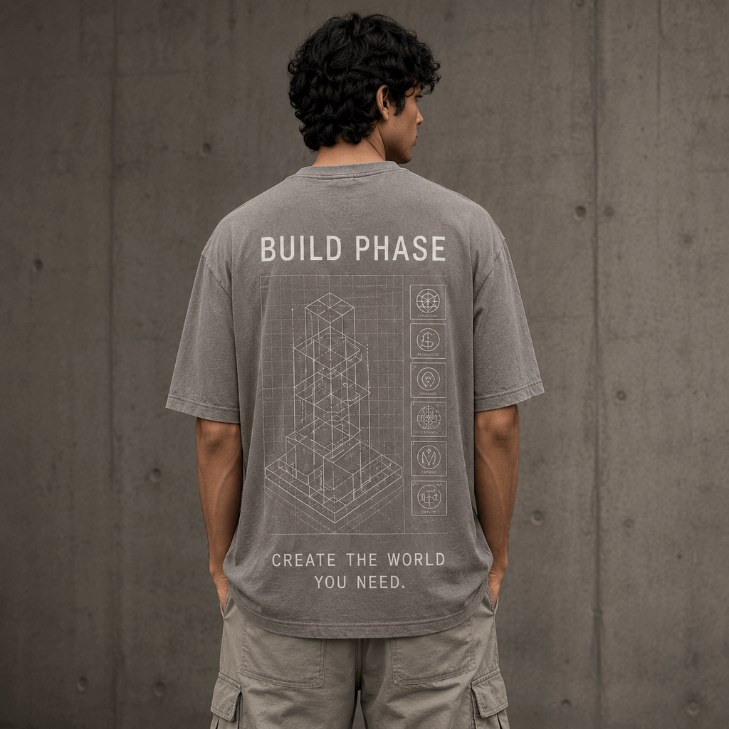 Build Phase Drop-Shoulder Graphic T-Shirt – Washed Taupe Grey