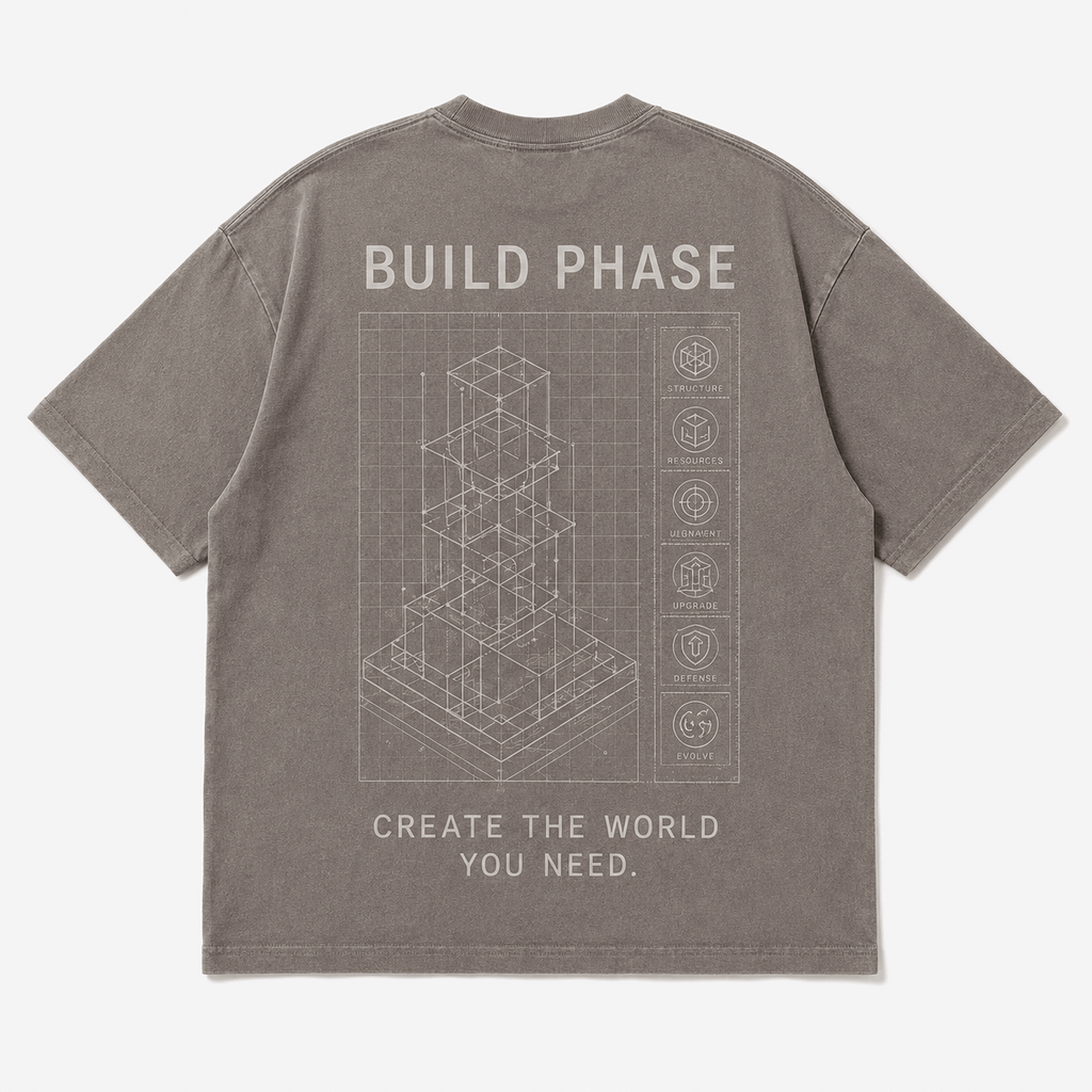 Build Phase Drop-Shoulder Graphic T-Shirt – Washed Taupe Grey