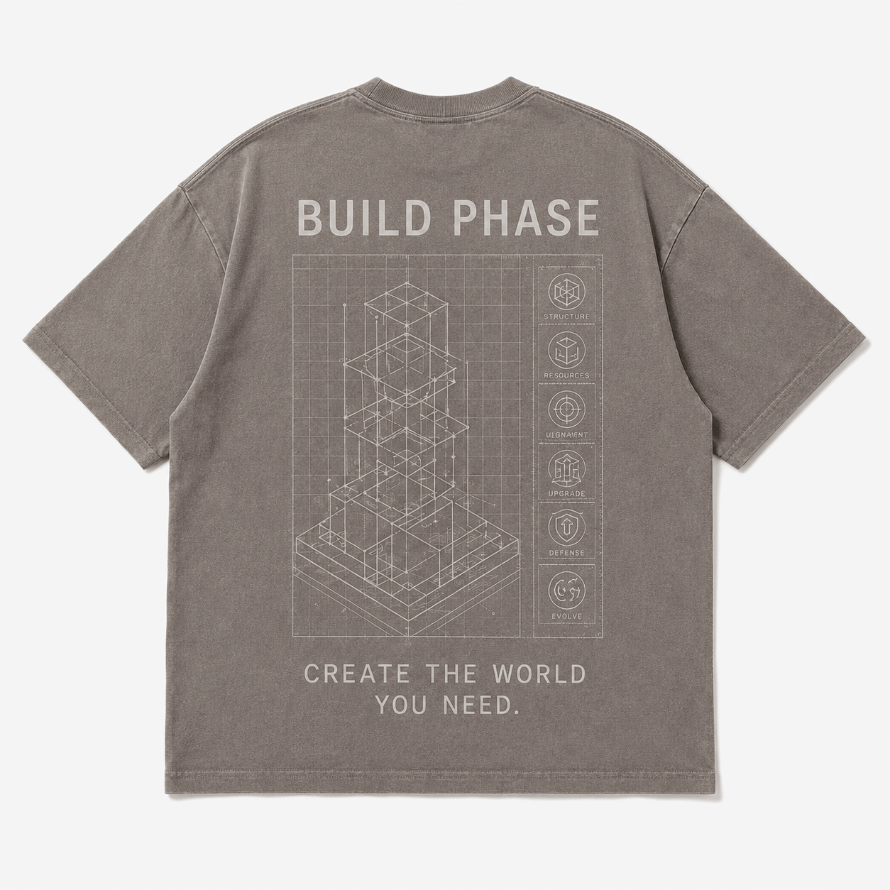 Build Phase Drop-Shoulder Graphic T-Shirt – Washed Taupe Grey