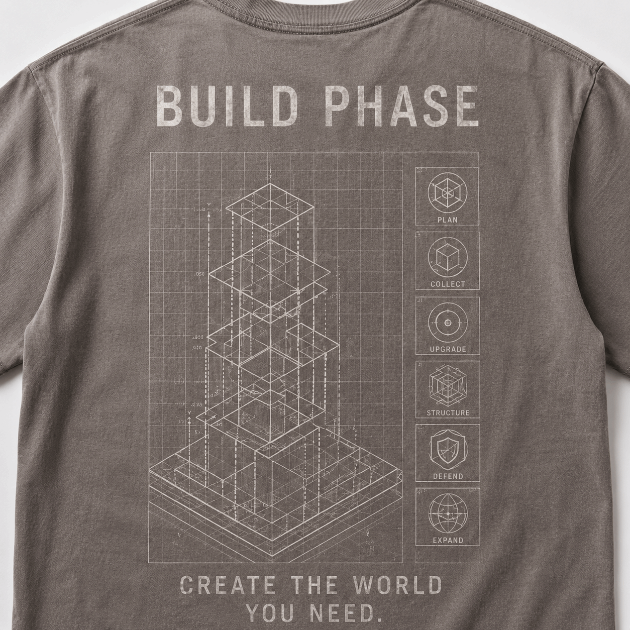 Build Phase Drop-Shoulder Graphic T-Shirt – Washed Taupe Grey
