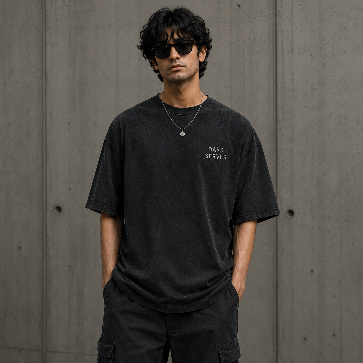 Dark Server Drop-Shoulder Graphic T-Shirt – Washed Black