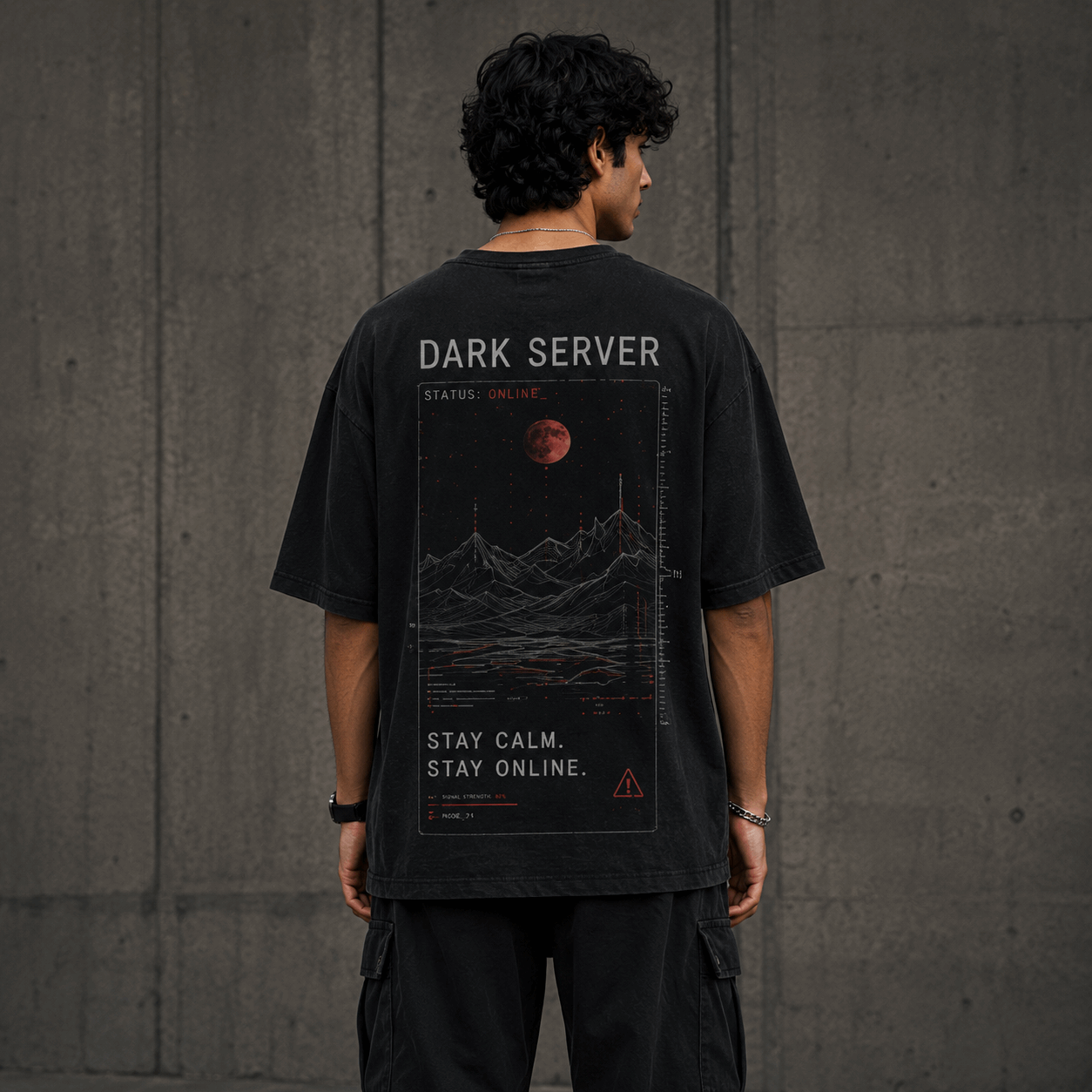 Dark Server Drop-Shoulder Graphic T-Shirt – Washed Black