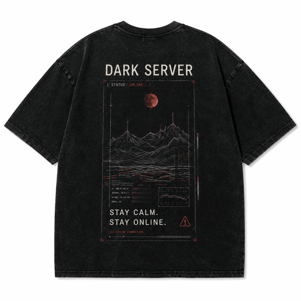 Dark Server Drop-Shoulder Graphic T-Shirt – Washed Black