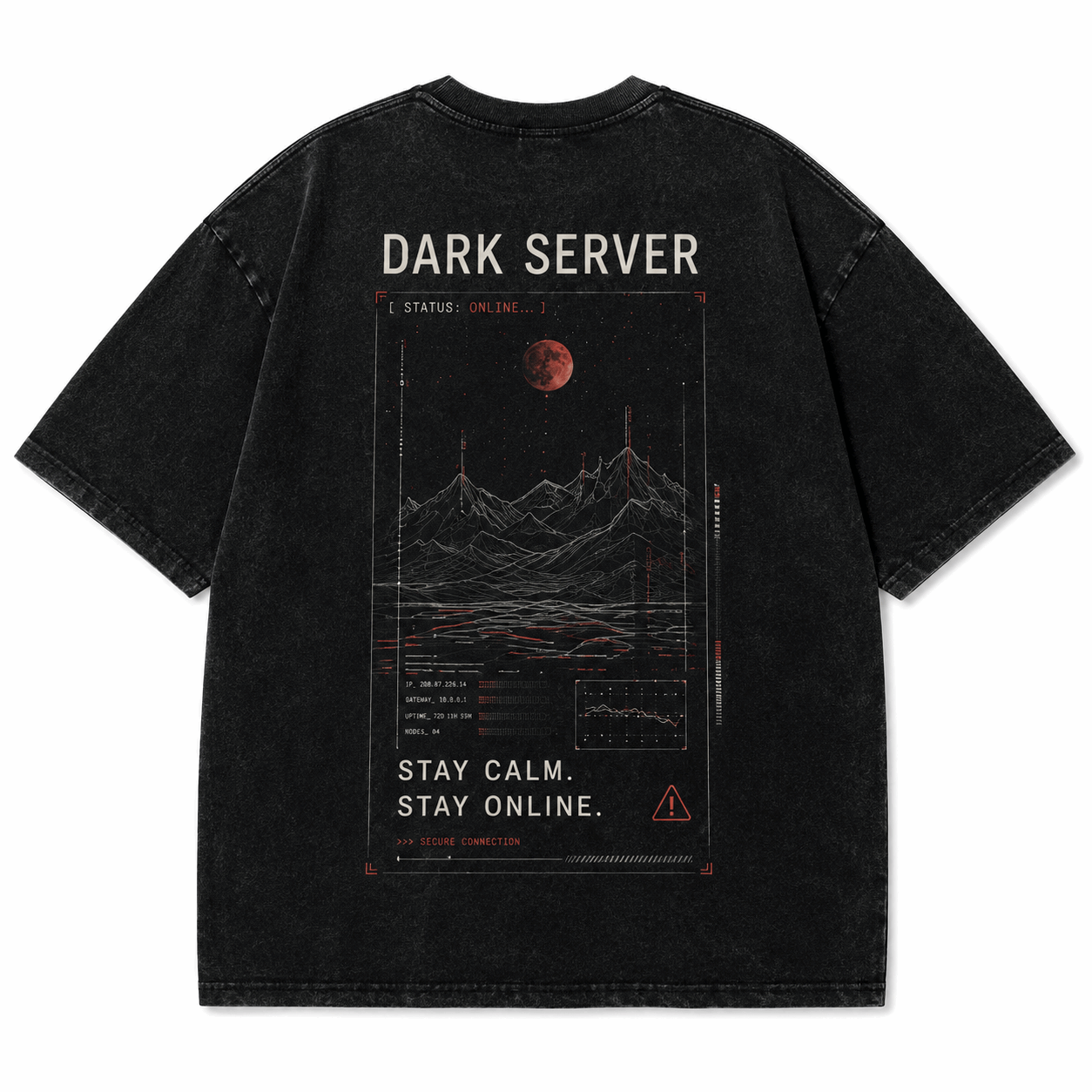 Dark Server Drop-Shoulder Graphic T-Shirt – Washed Black