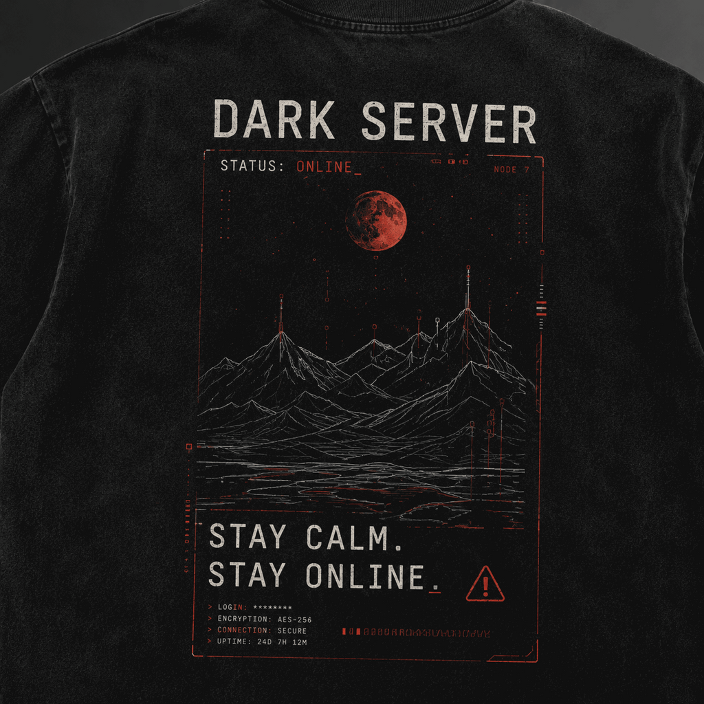 Dark Server Drop-Shoulder Graphic T-Shirt – Washed Black