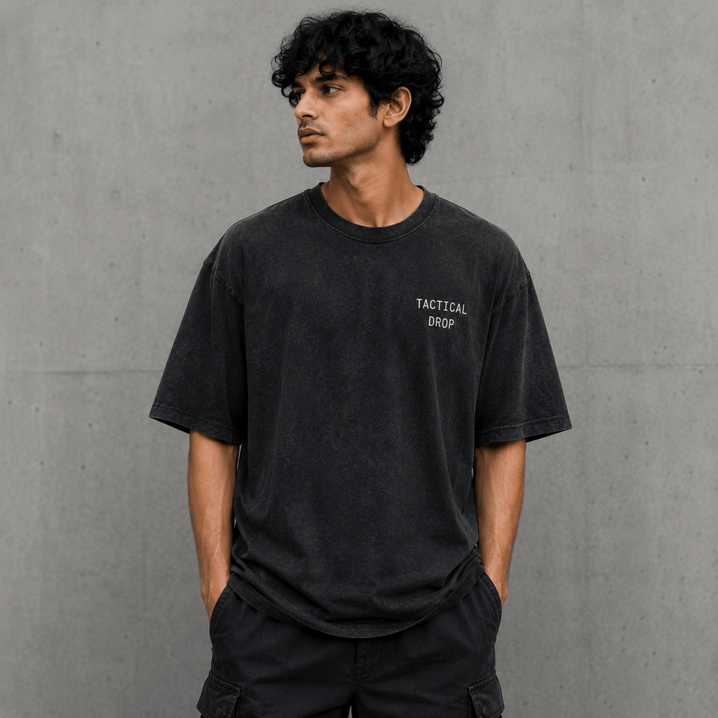 Tactical Drop Drop-Shoulder Graphic T-Shirt – Washed Black