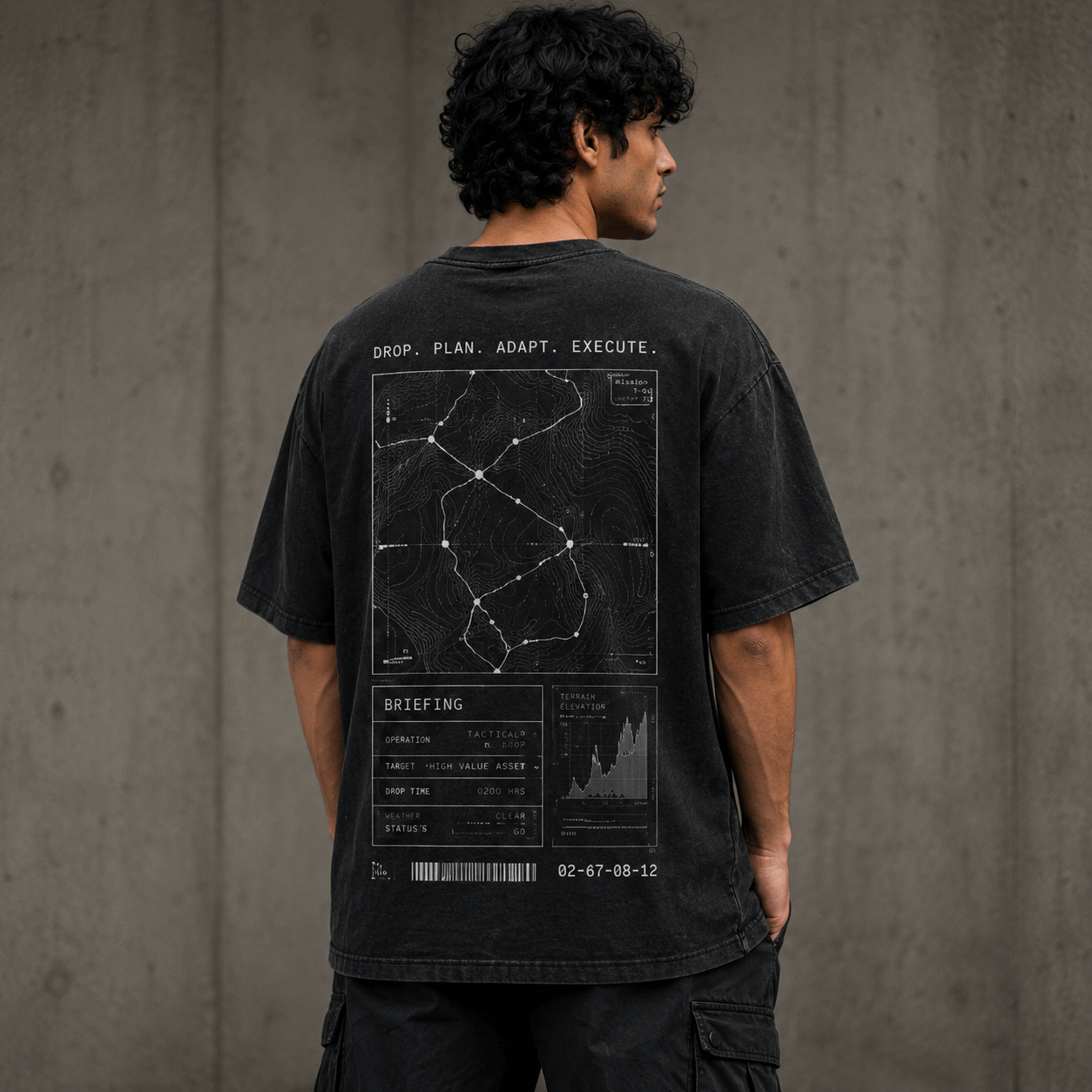 Tactical Drop Drop-Shoulder Graphic T-Shirt – Washed Black