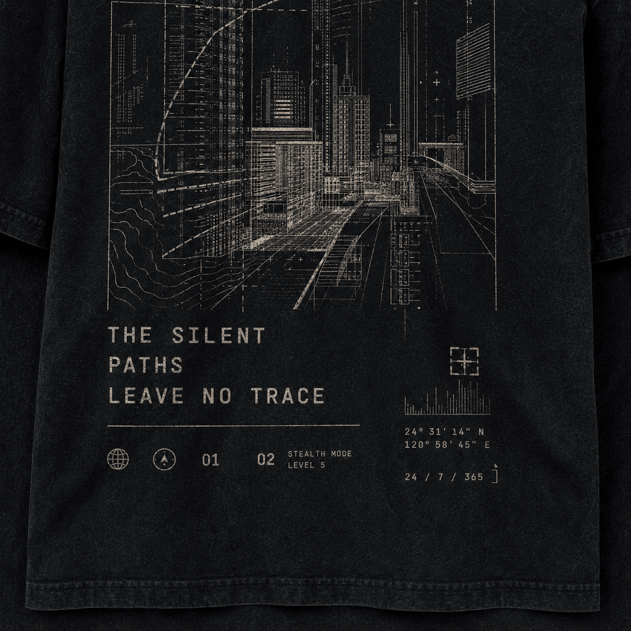 Shadow Route Drop-Shoulder Graphic T-Shirt – Washed Black