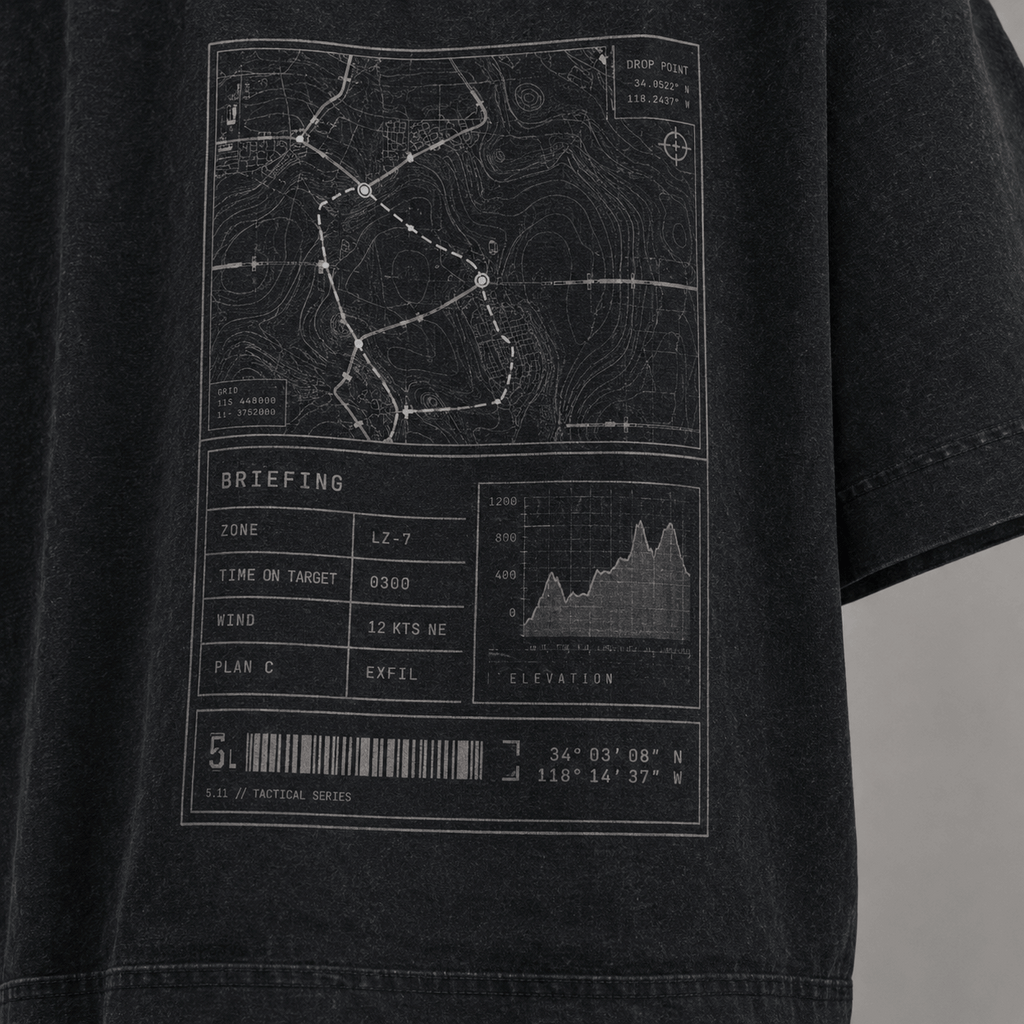 Tactical Drop Drop-Shoulder Graphic T-Shirt – Washed Black