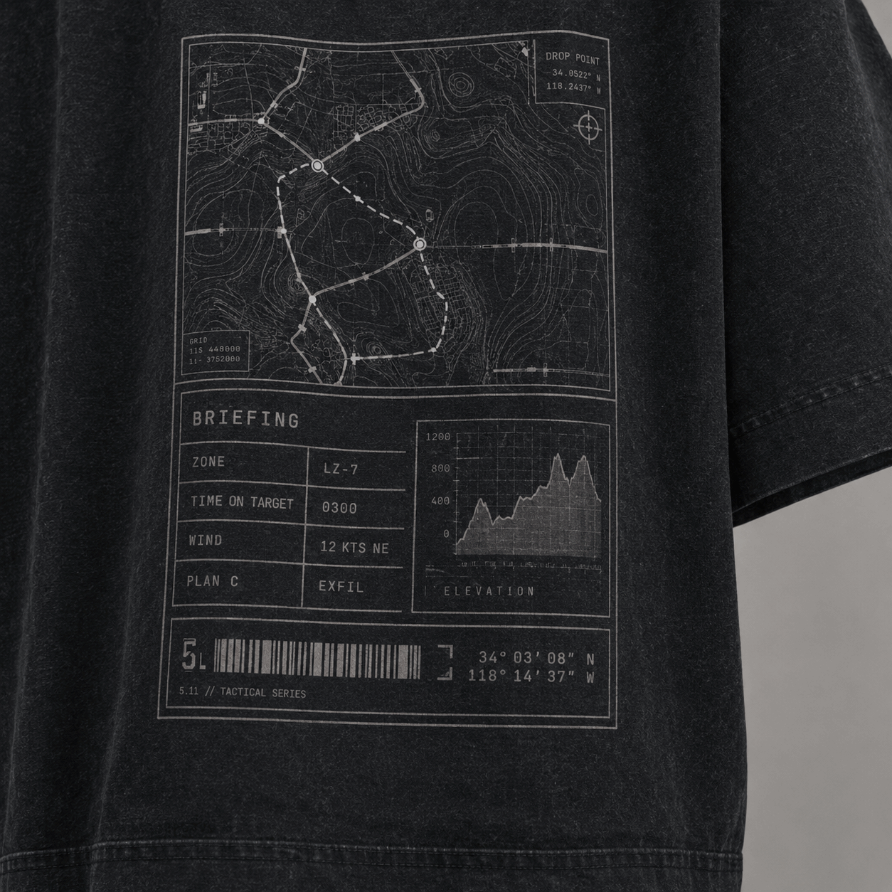 Tactical Drop Drop-Shoulder Graphic T-Shirt – Washed Black