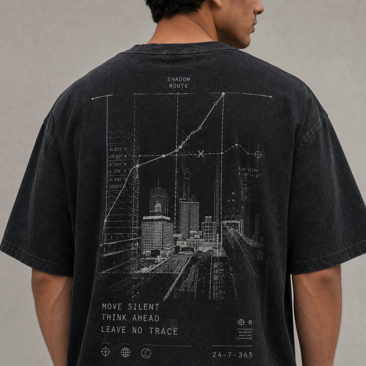 Shadow Route Drop-Shoulder Graphic T-Shirt – Washed Black