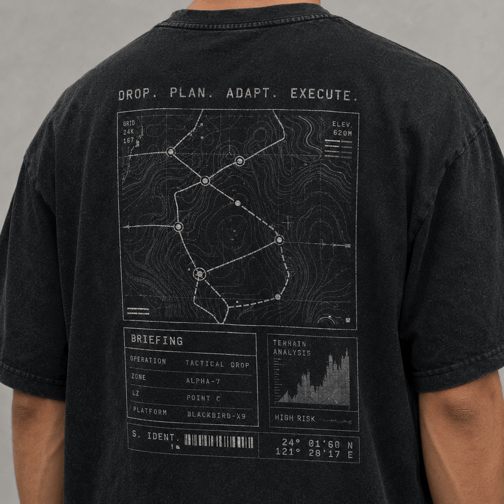 Tactical Drop Drop-Shoulder Graphic T-Shirt – Washed Black
