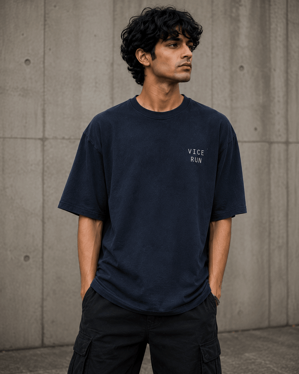 Vice Run Drop-Shoulder Graphic T-Shirt – Washed Navy