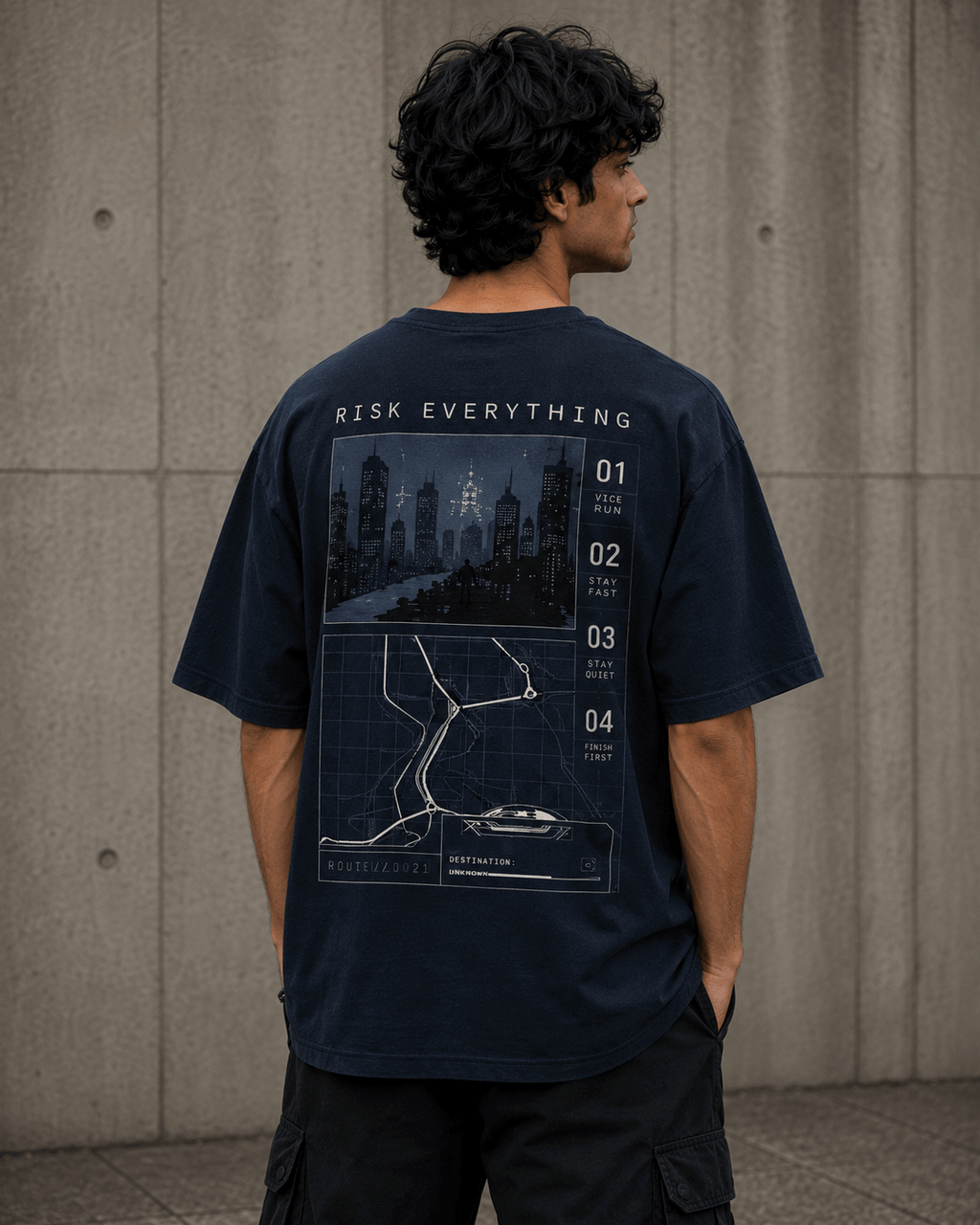 Vice Run Drop-Shoulder Graphic T-Shirt – Washed Navy