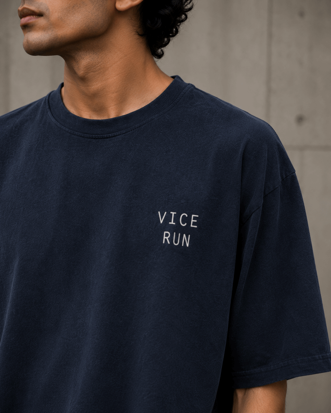 Vice Run Drop-Shoulder Graphic T-Shirt – Washed Navy