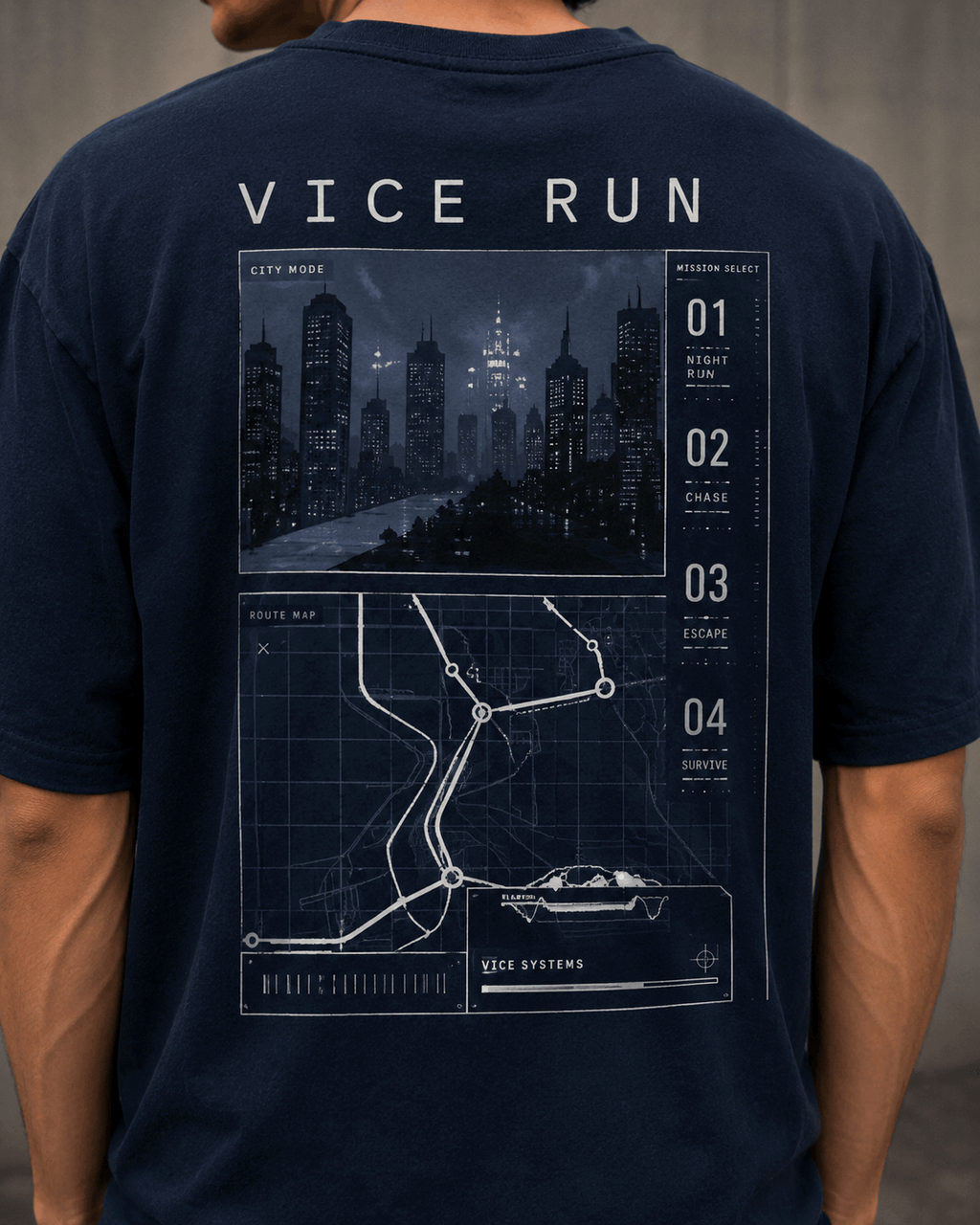 Vice Run Drop-Shoulder Graphic T-Shirt – Washed Navy