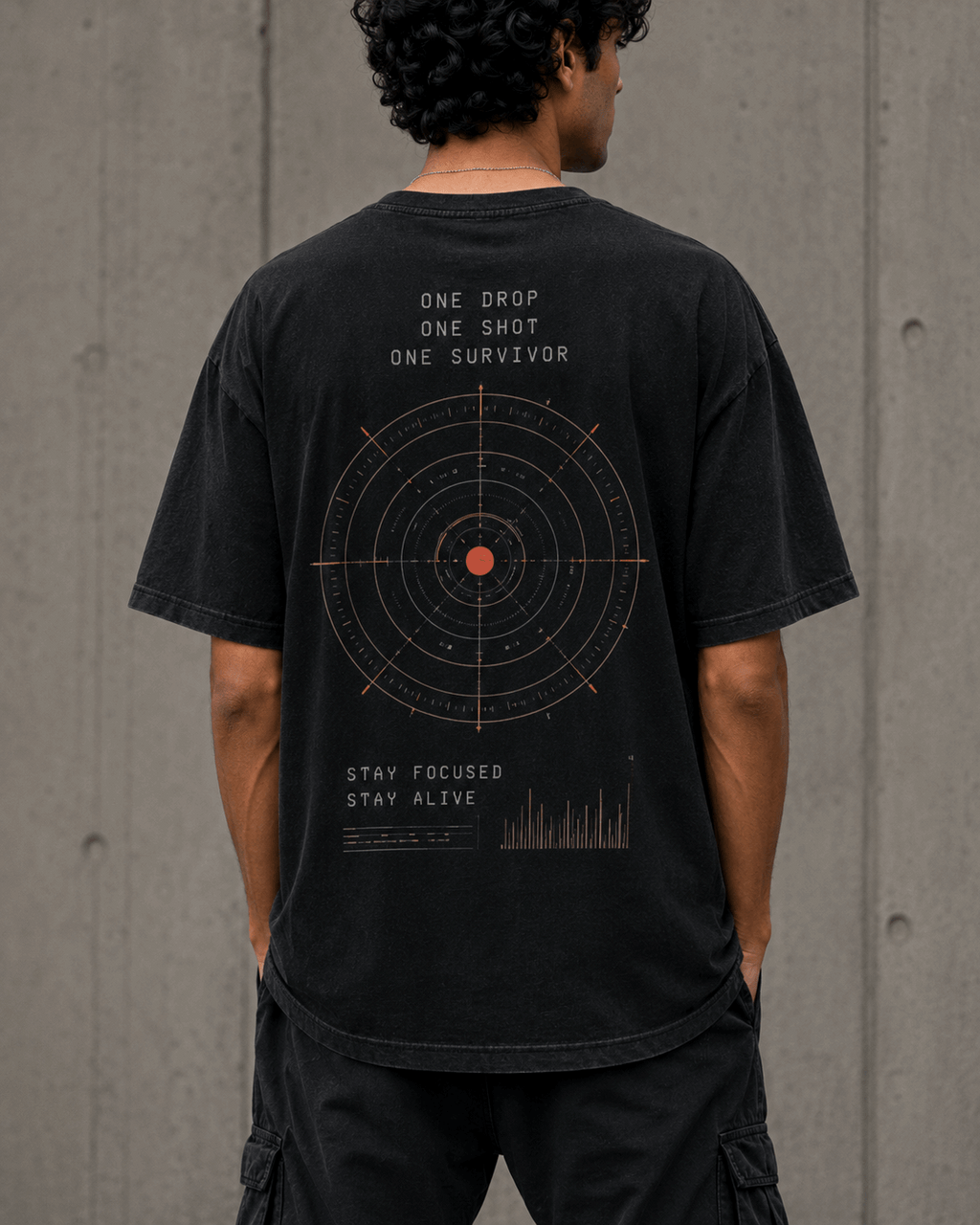Last Circle Target Drop-Shoulder Graphic T-Shirt – Washed Black