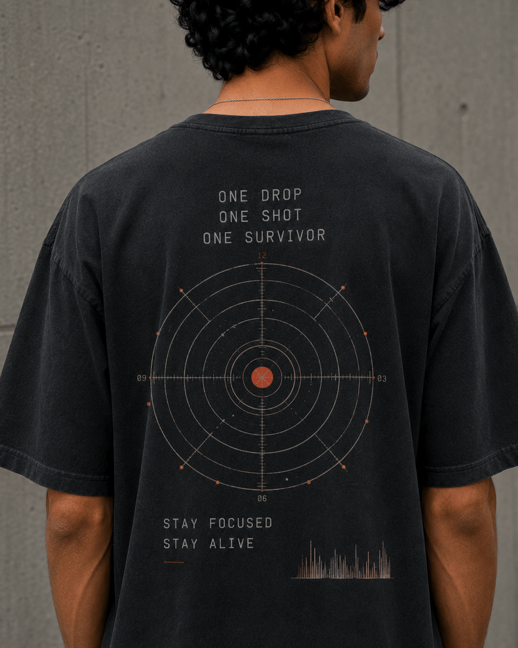 Last Circle Target Drop-Shoulder Graphic T-Shirt – Washed Black