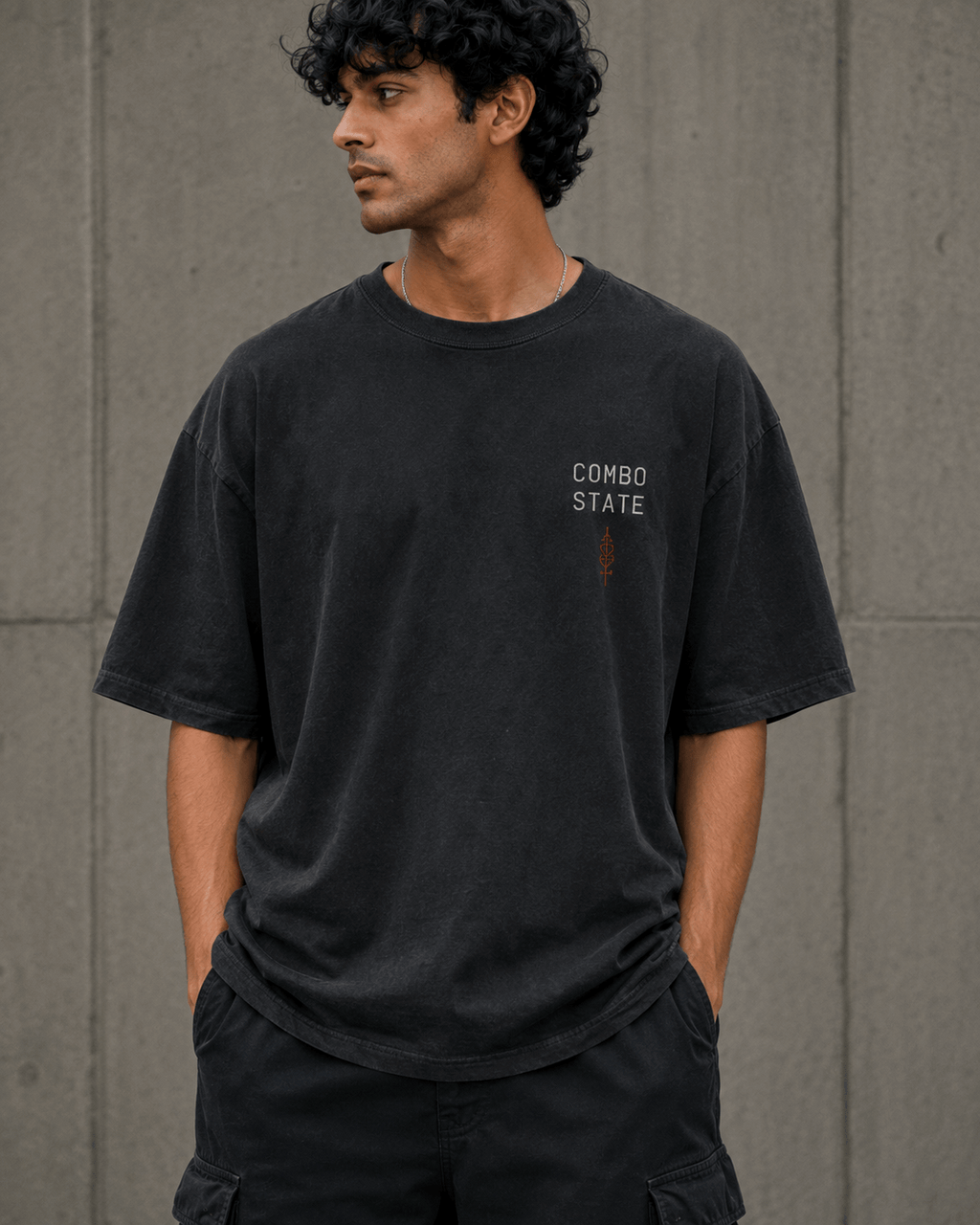 Combo State Sequence Drop-Shoulder Graphic T-Shirt – Washed Charcoal
