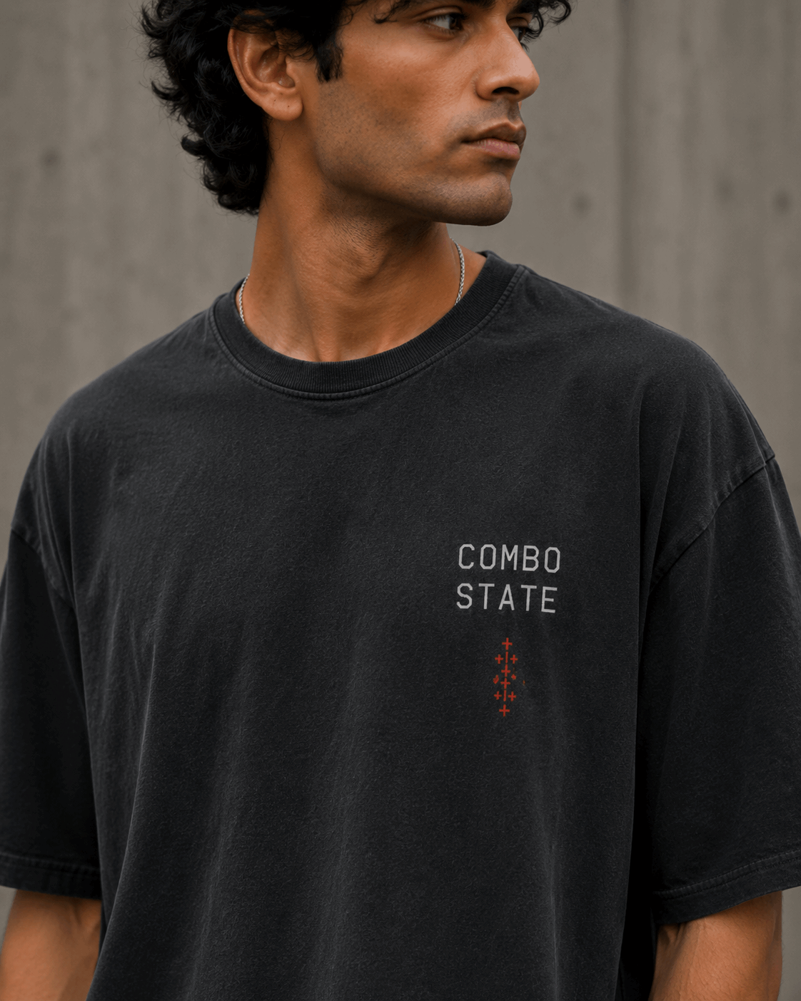 Combo State Sequence Drop-Shoulder Graphic T-Shirt – Washed Charcoal