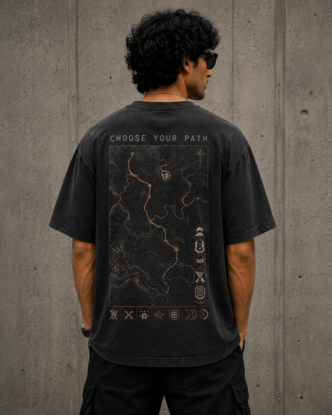 Quest Path Drop-Shoulder Graphic T-Shirt – Washed Charcoal