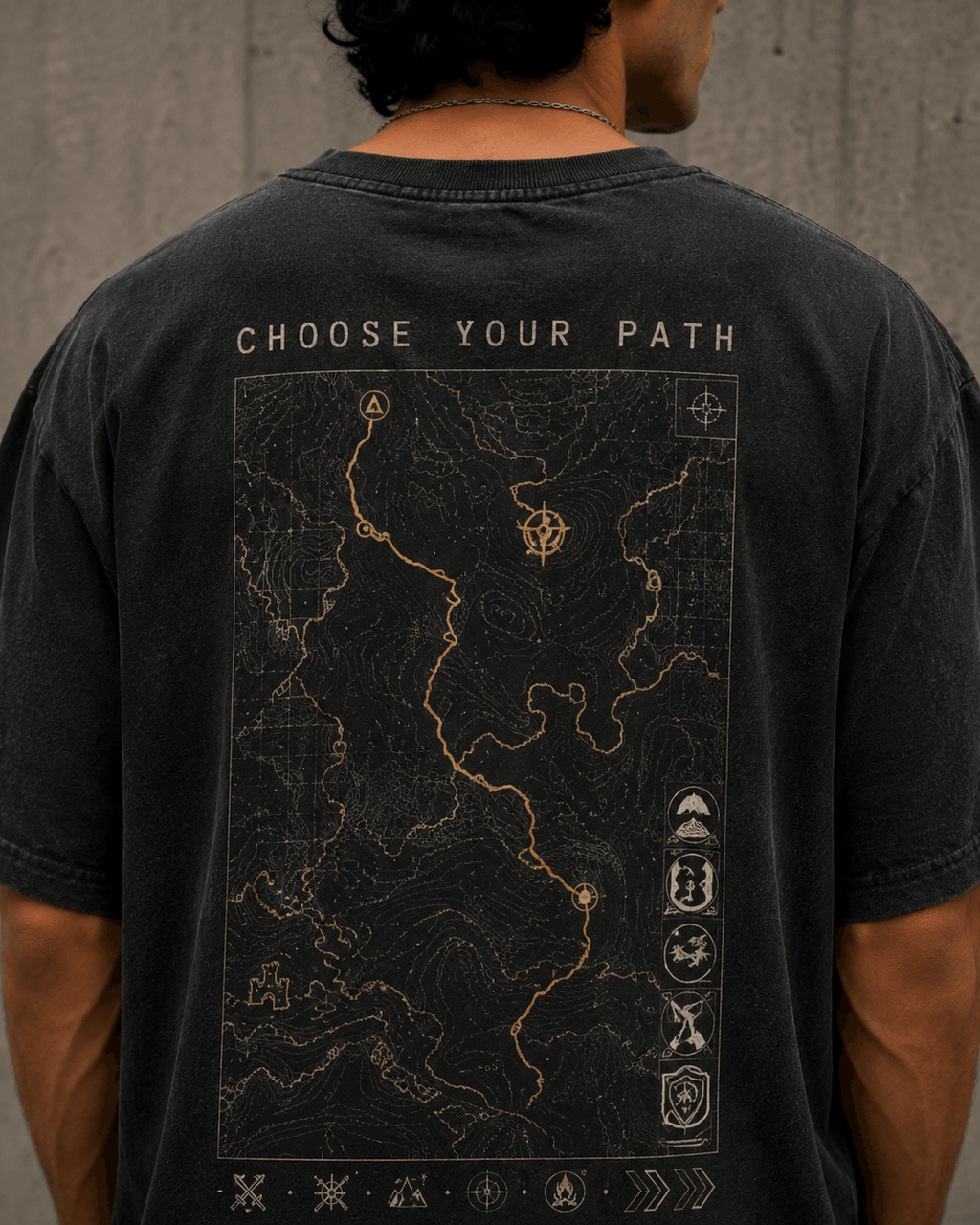 Quest Path Drop-Shoulder Graphic T-Shirt – Washed Charcoal