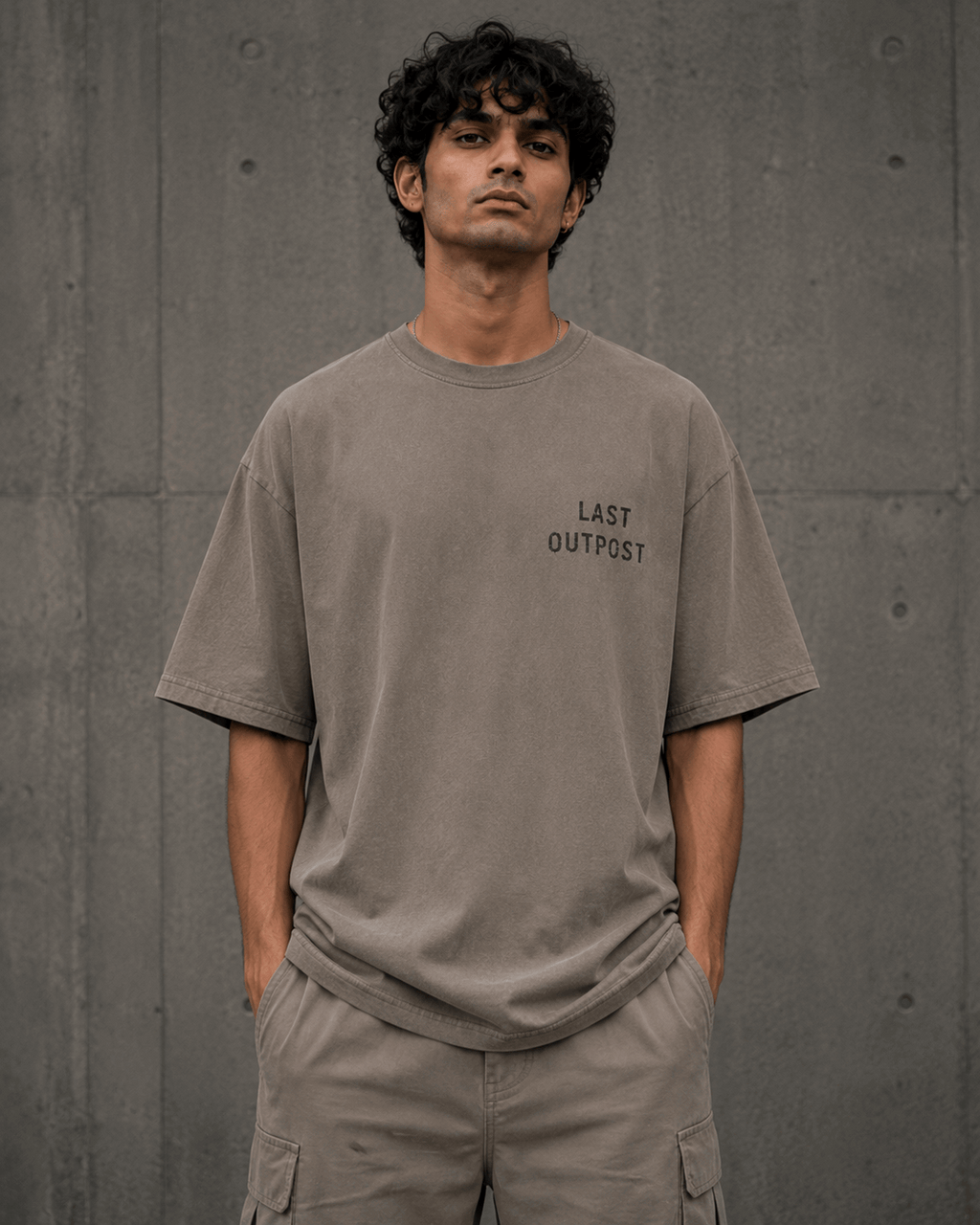 Last Outpost Drop-Shoulder Graphic T-Shirt – Washed Taupe