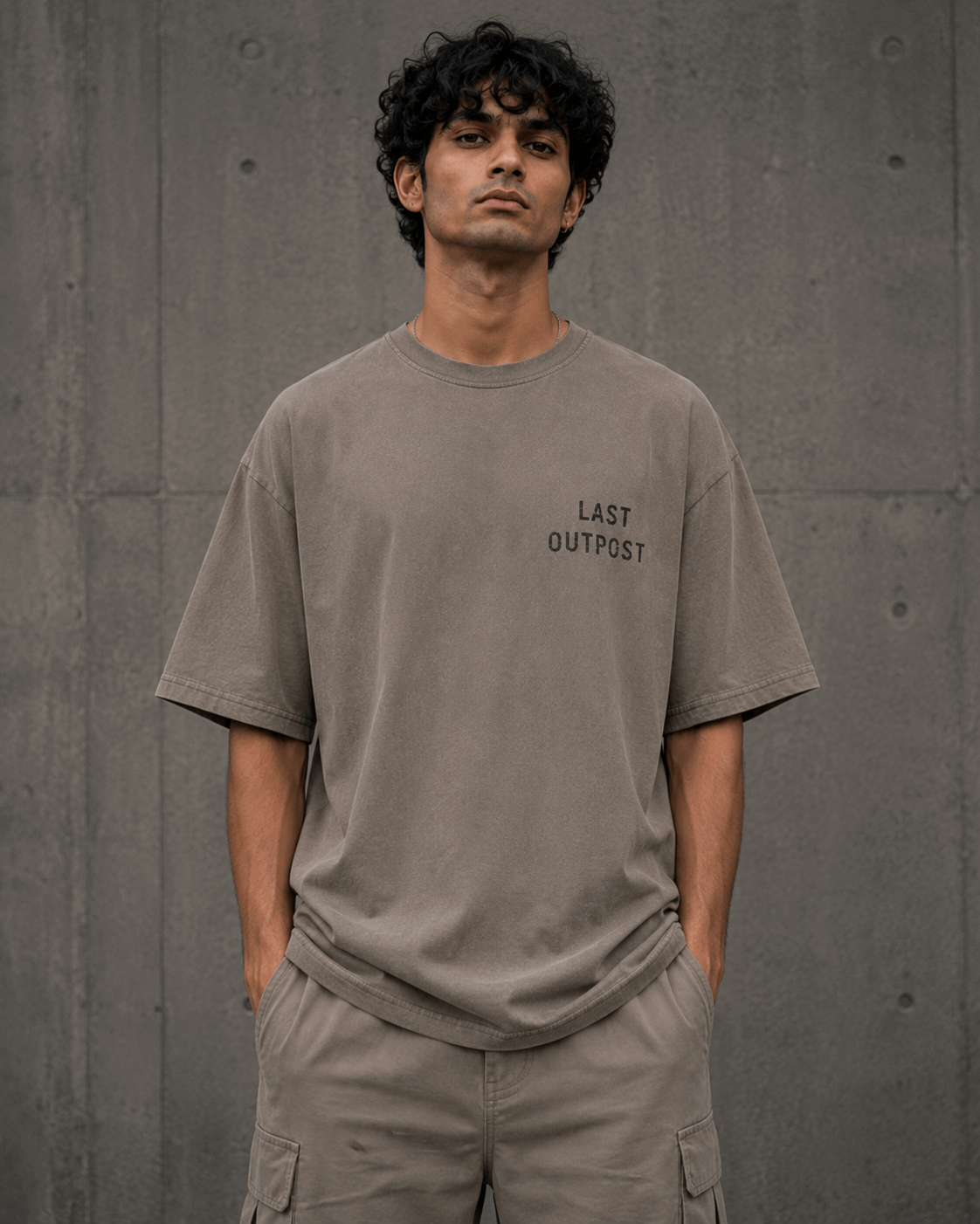 Last Outpost Drop-Shoulder Graphic T-Shirt – Washed Taupe