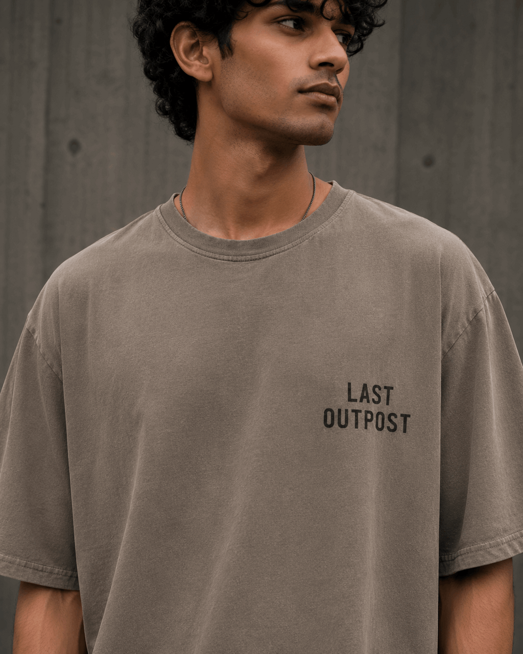 Last Outpost Drop-Shoulder Graphic T-Shirt – Washed Taupe