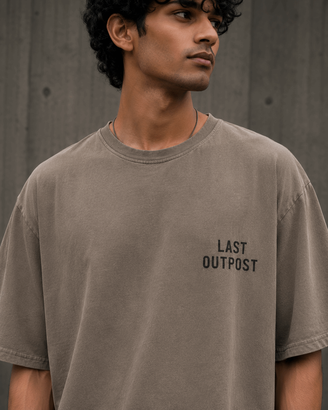 Last Outpost Drop-Shoulder Graphic T-Shirt – Washed Taupe